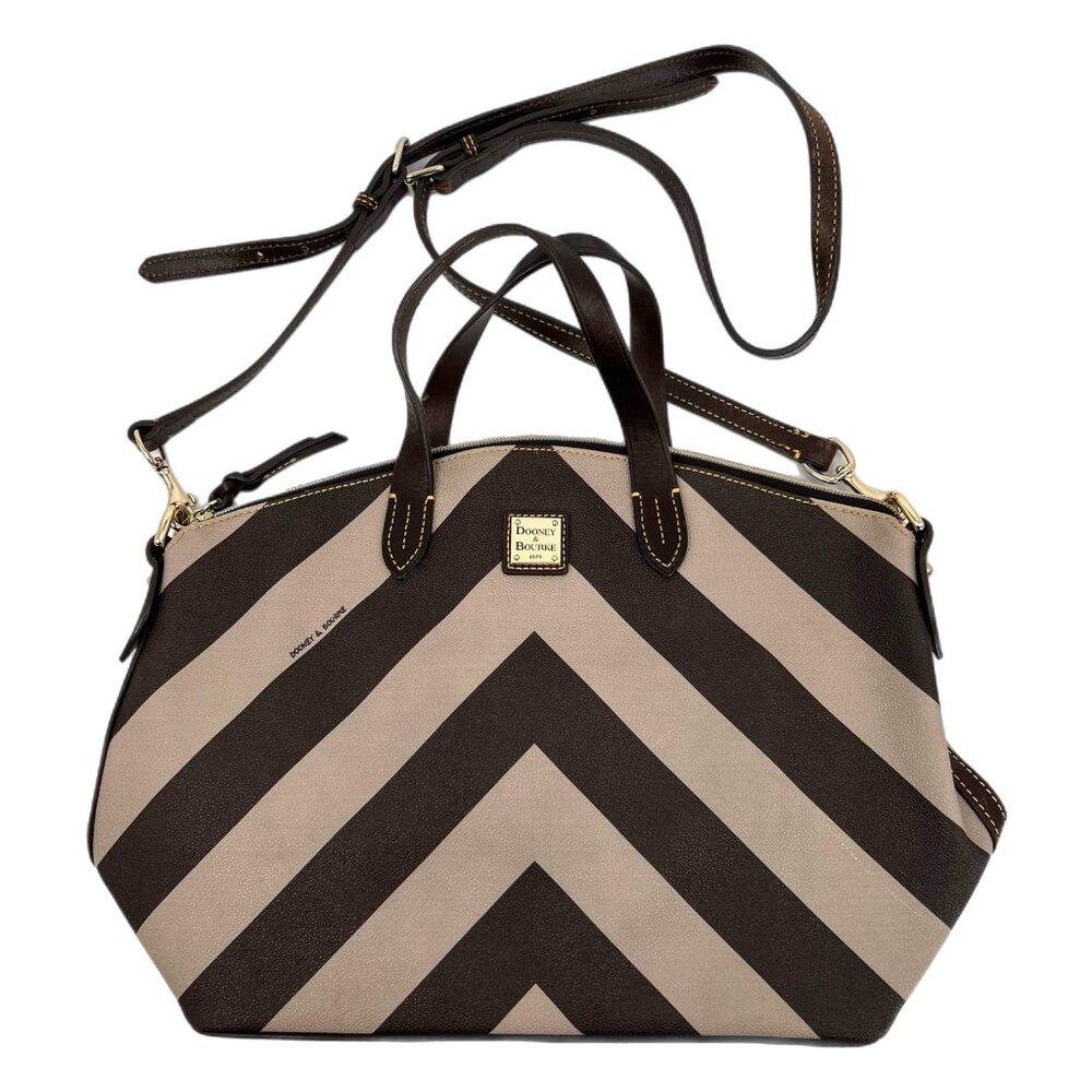 Dooney & Bourke Brown Chevron Leather Tote | Zip Closure